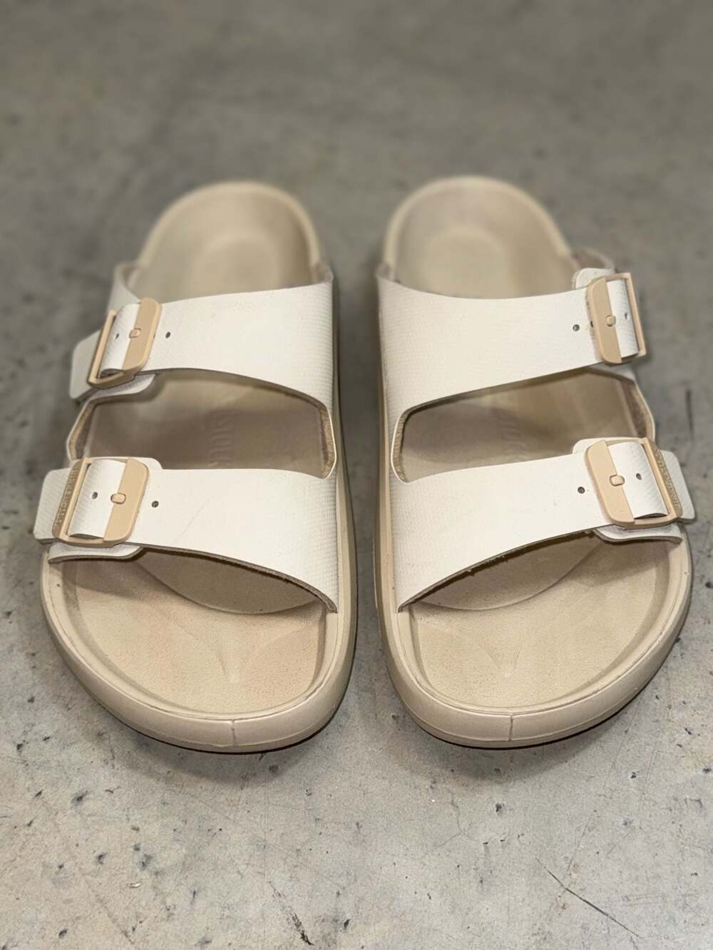 Birkenstock men’s Cream Double Strap Slide Sandals